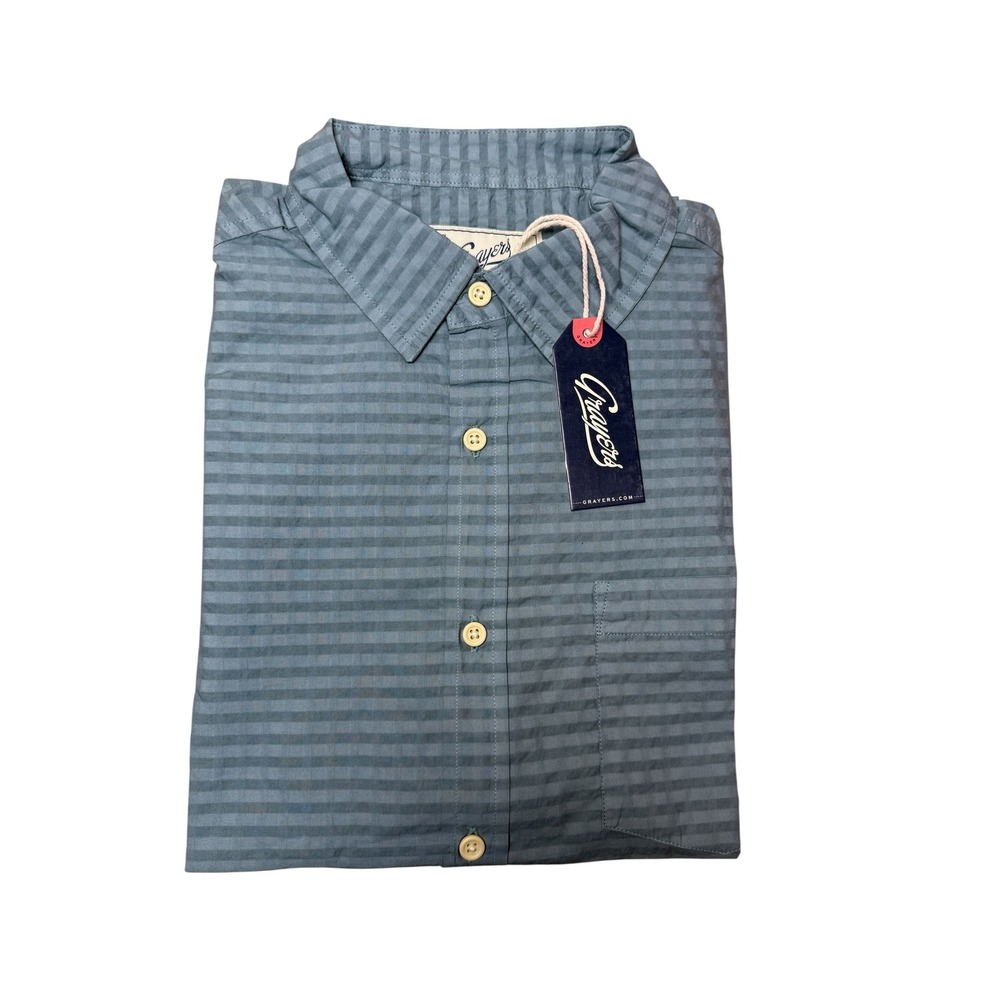 Grayers Eton Dobbie Gingham Short Sleeve‎ Button Up Shirt Casual Abyss M NWT